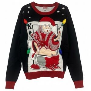Ugly Christmas Sweater Black and Red Santa Crewneck